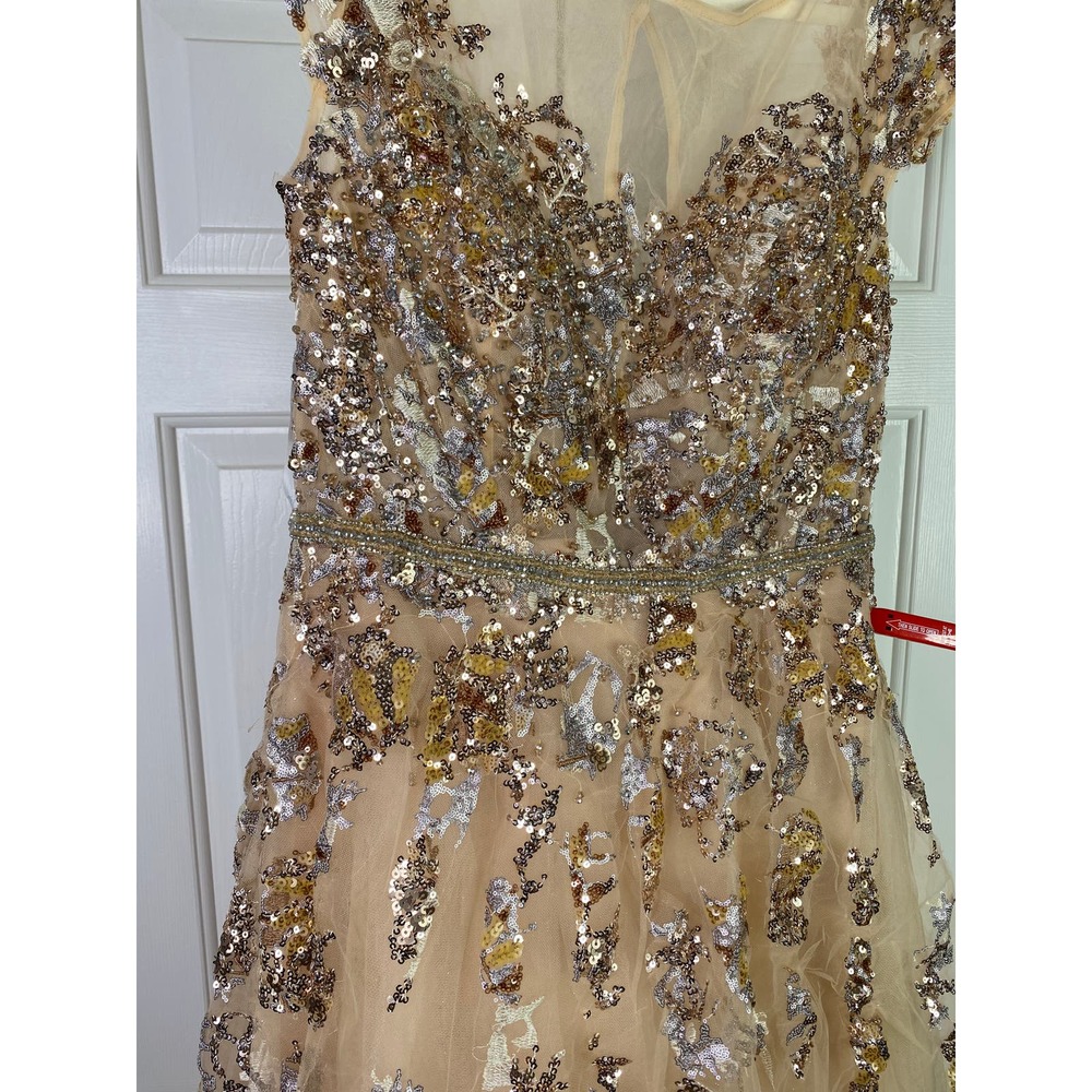 Mac Duggal Sequin CAP SLEEVE chiffon Ball GOWN, Size 10 , nude, 20364 - Picture 7 of 9